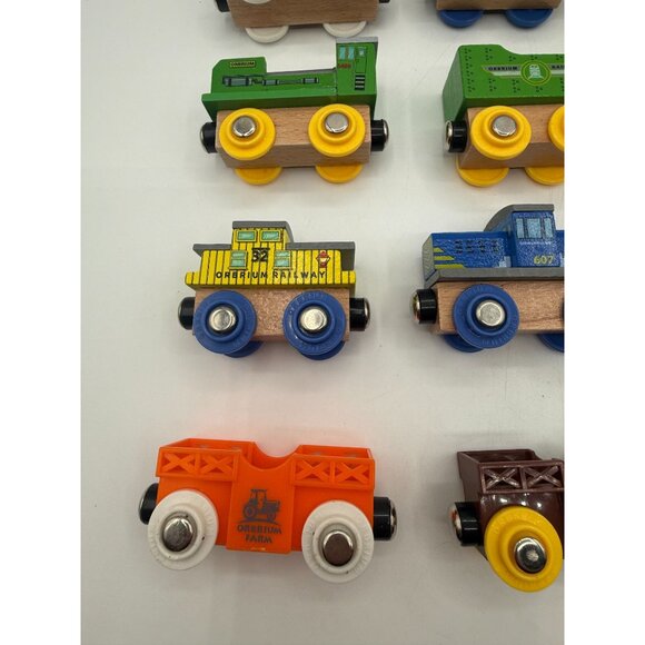 Lot of (12) Orbrium Magnetic Wooden Train Engines Cars Mix - Picture 4 of 7